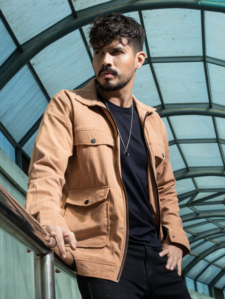 Brown Color Code Fabric Double Part Jacket