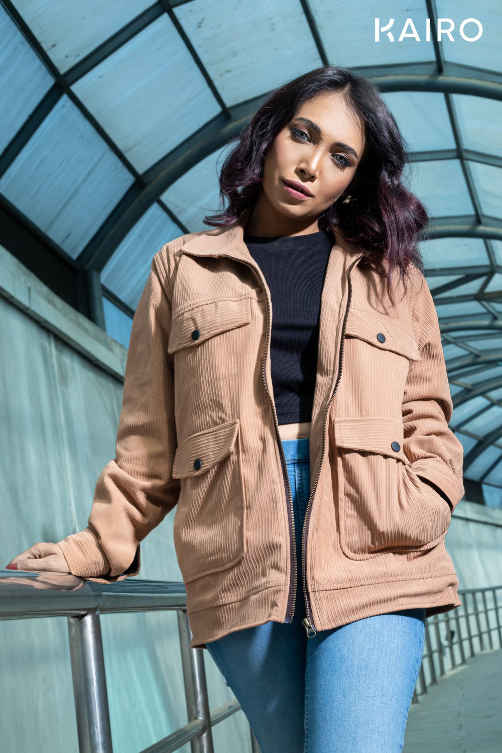 Brown Color Code Fabric Double Part Jacket