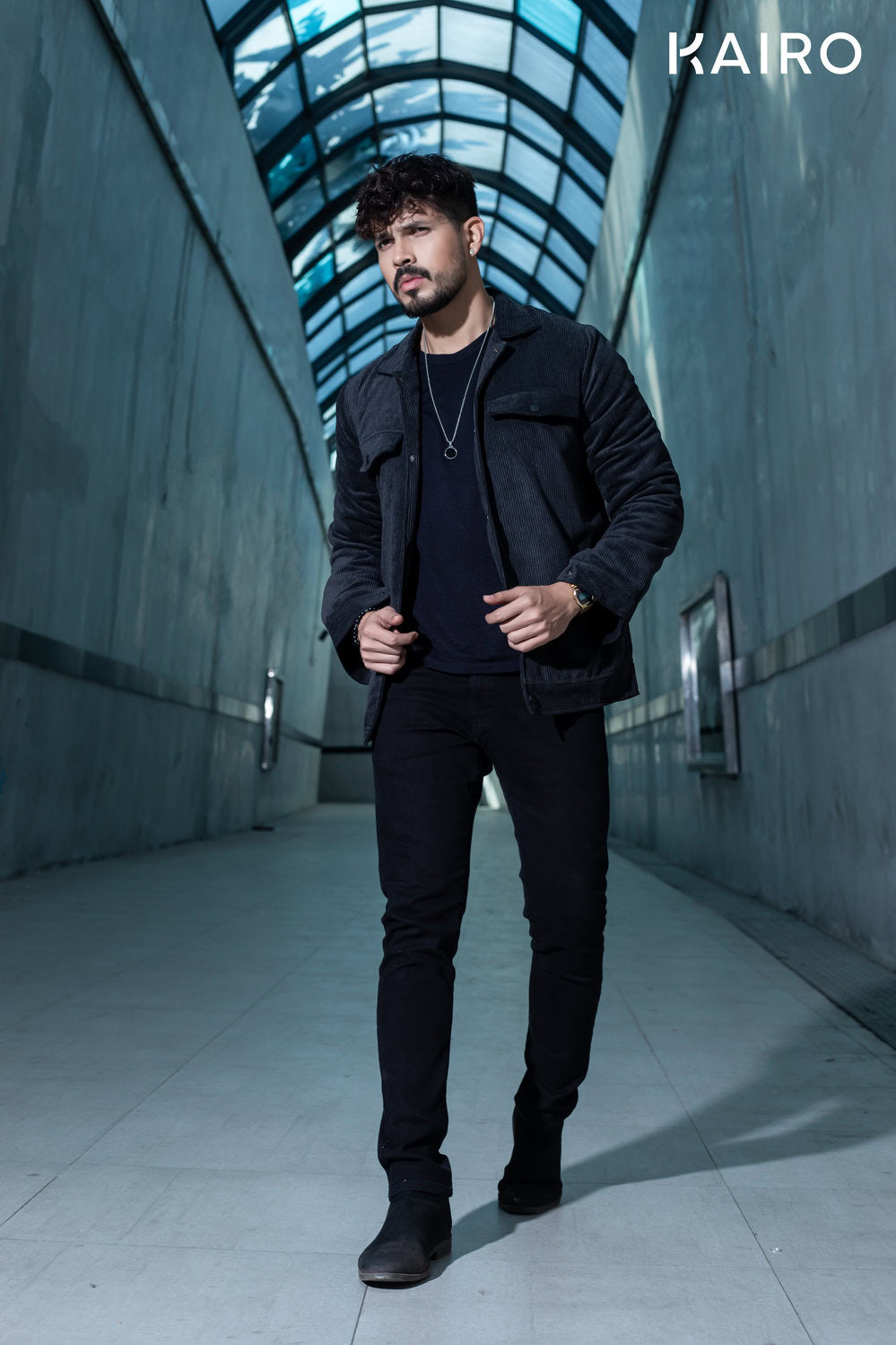 Black Color Code Fabric Double Part Jacket