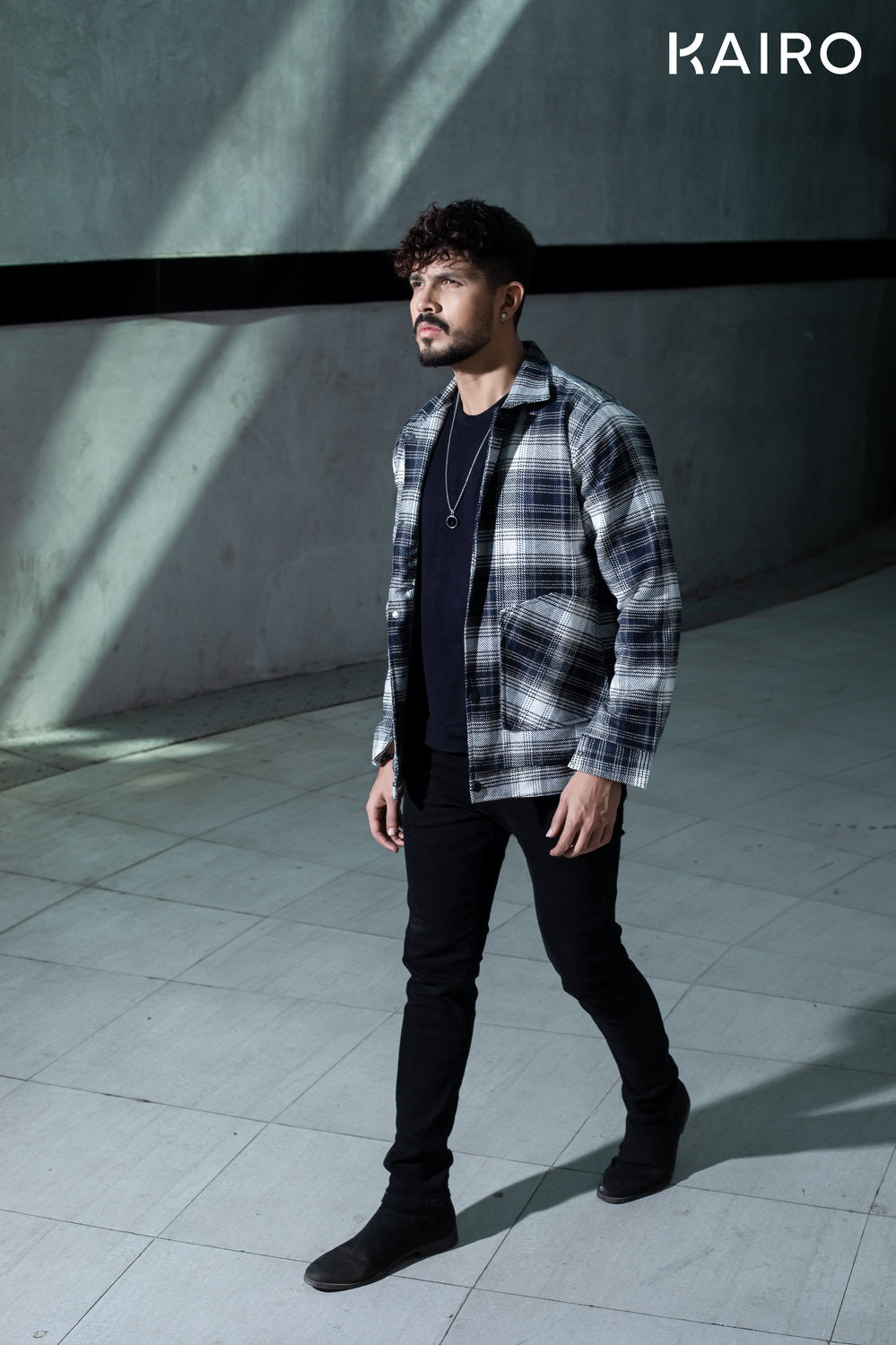 Black and White Color Check Double Part Jacket
