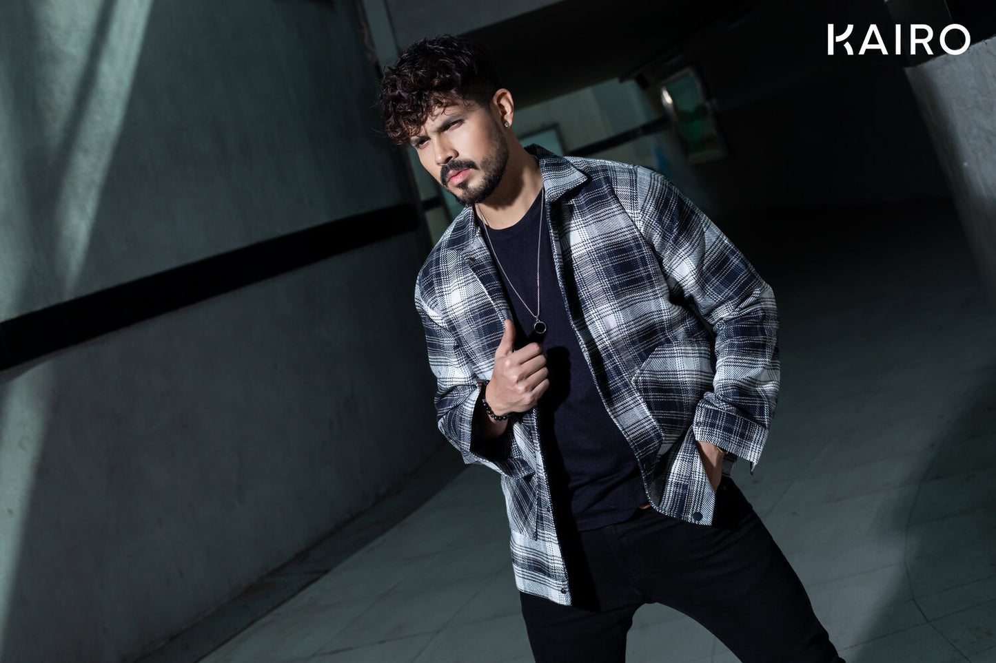 Black and White Color Check Double Part Jacket