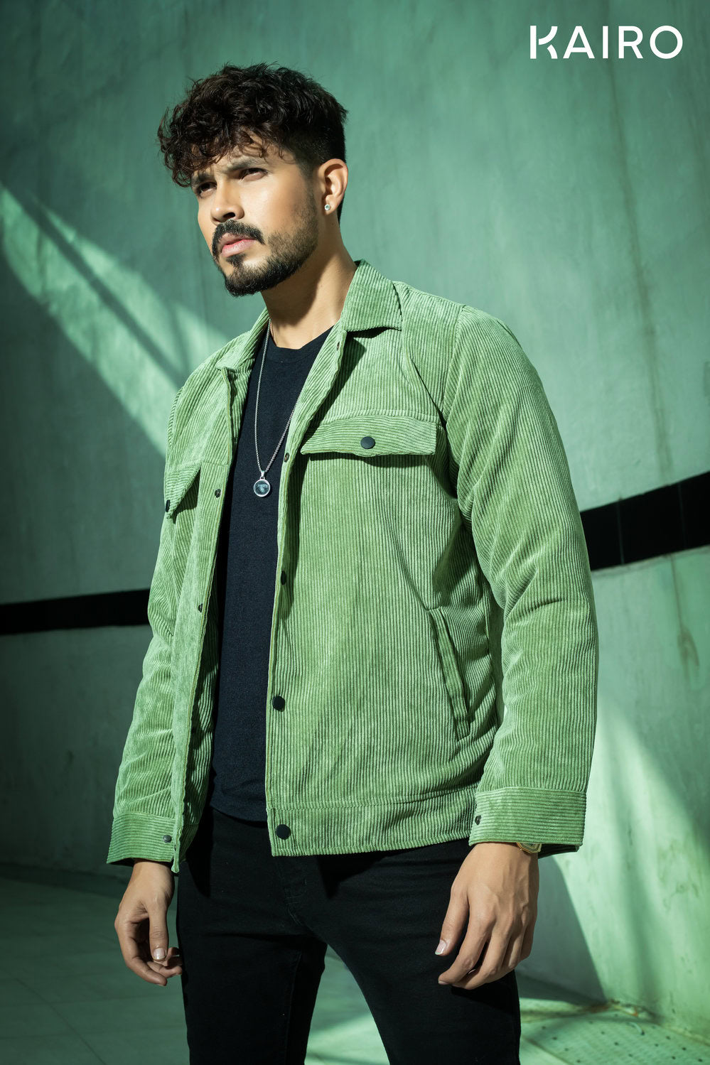 Emerald Green Color Code Fabric Double Part Jacket with Button
