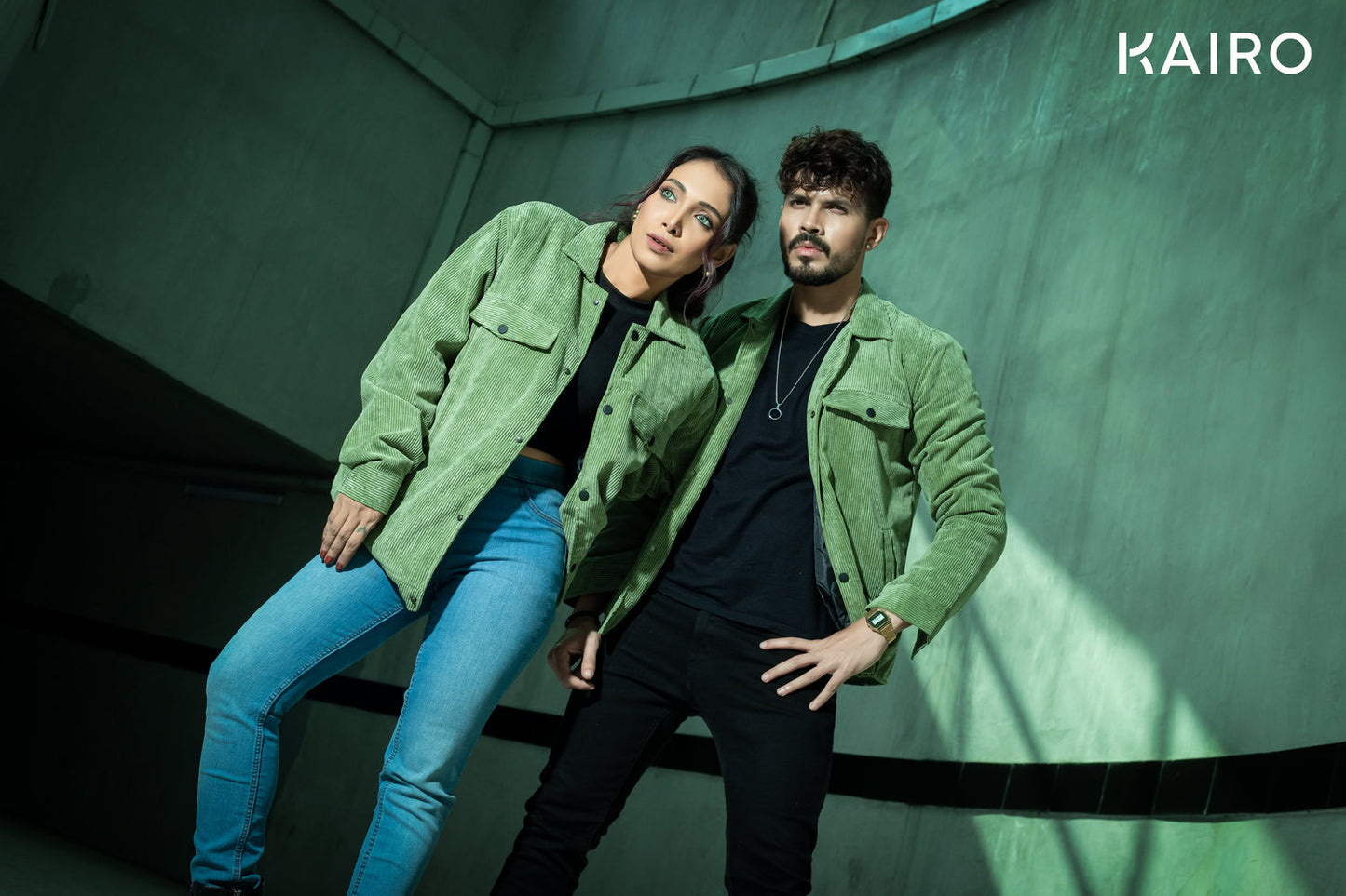 Emerald Green Color Code Fabric Double Part Jacket with Button