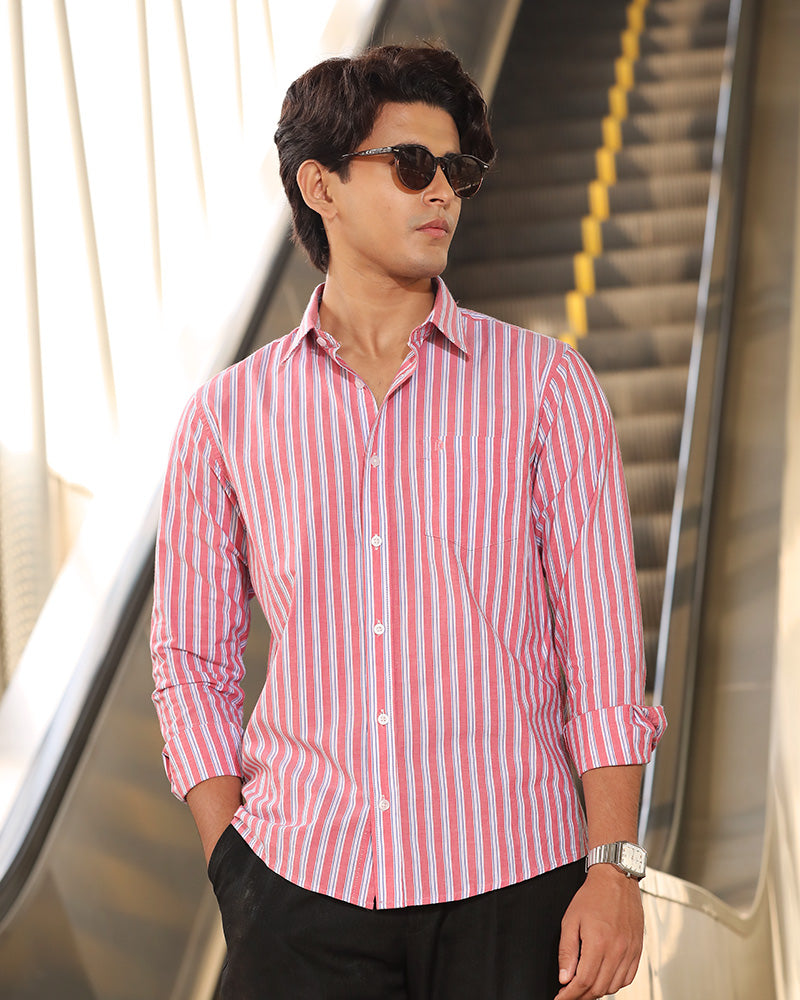Blush & White Striped Cotton Check Full Sleeve Shirt – Kairo