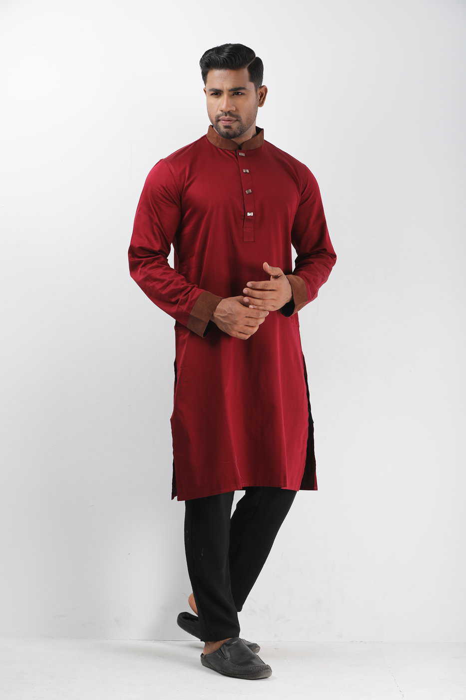 Solid Red Collar Contrast Exclusive Panjabi.