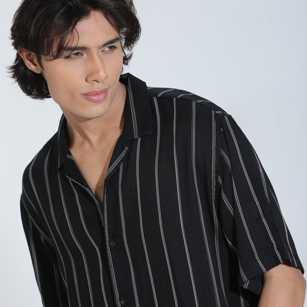 Black and White Striped Half Sleeve Shirt