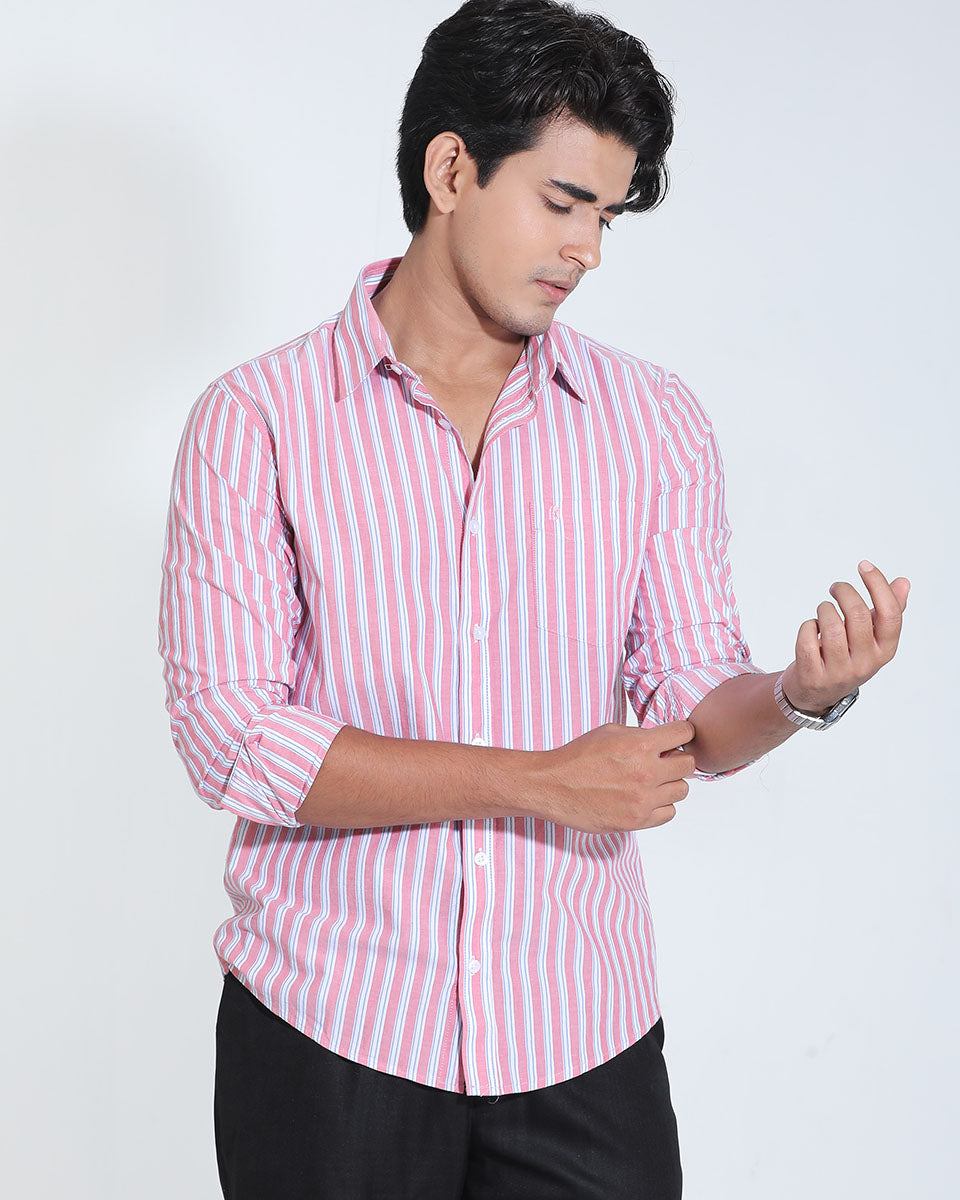 Blush & White Striped Cotton Check Full Sleeve Shirt – Kairo