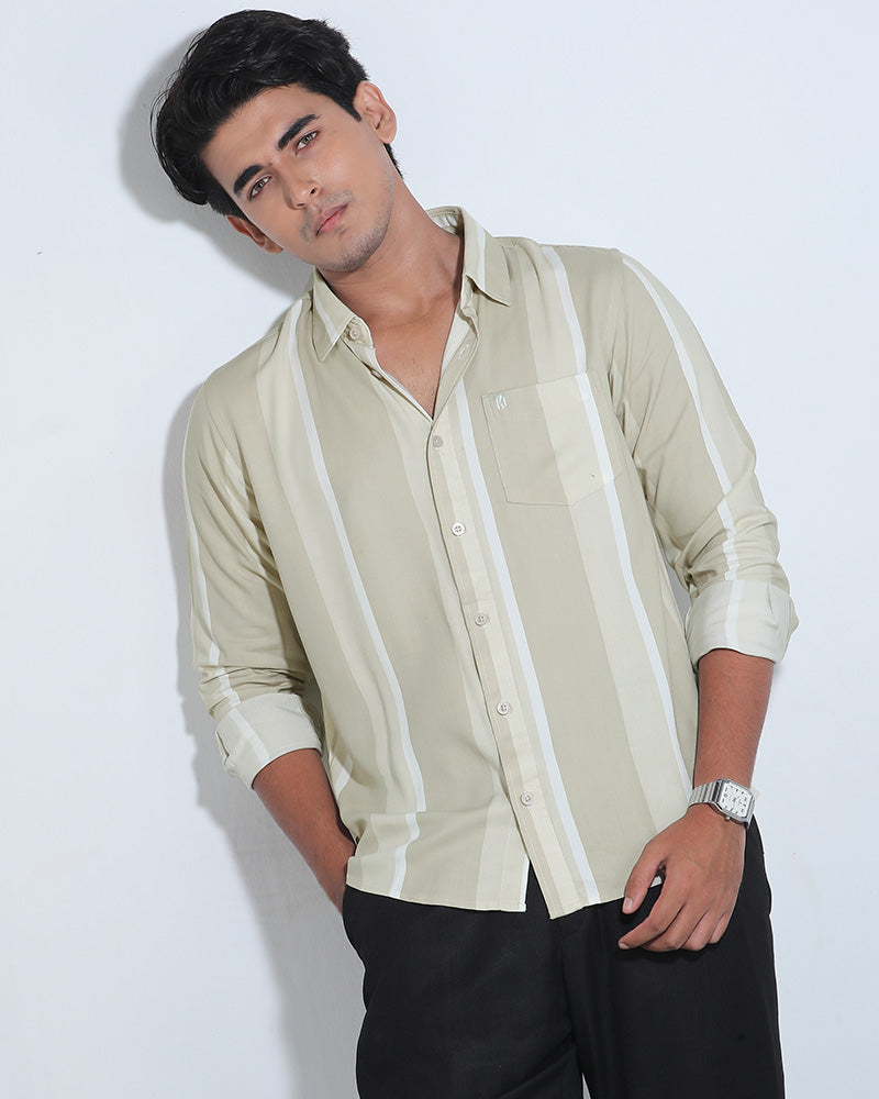 Baige Color Striped Full Sleeve Cotton Shirt – Kairo