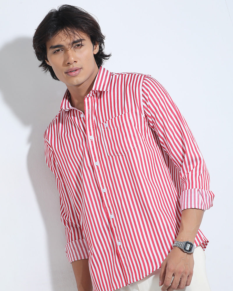 Red Color Striped Full Sleeve Cotton Shirt – Kairo