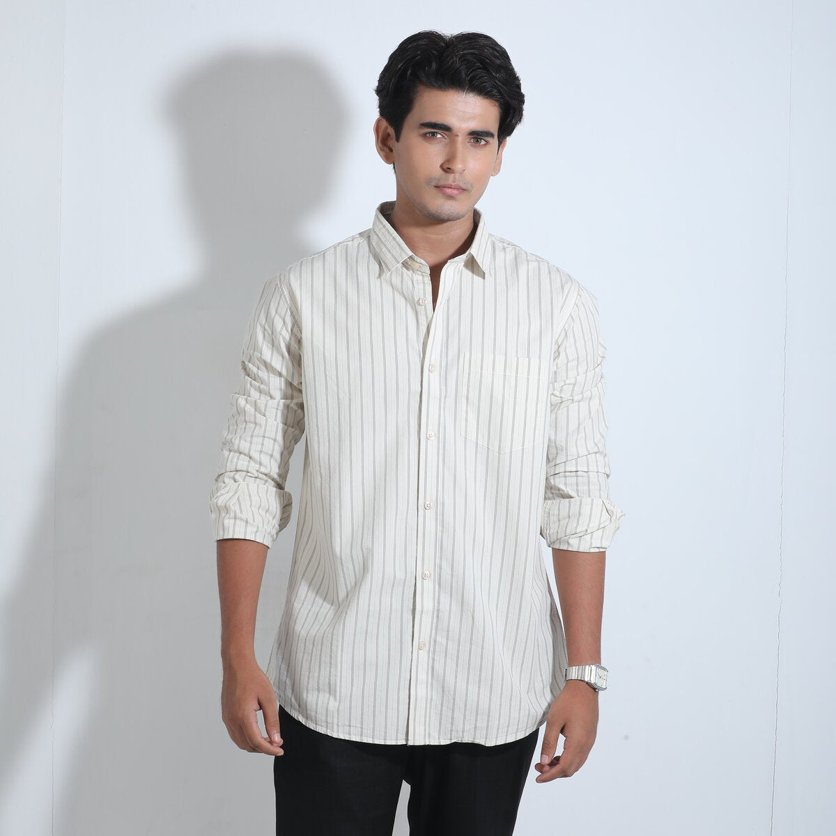 Cream and Ash stripe full sleeve shirt.