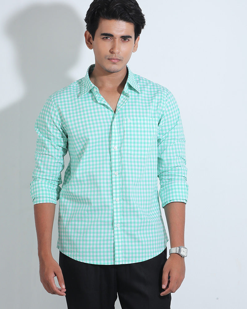 Green And White Cotton Check Full Sleeve Shirt – Kairo
