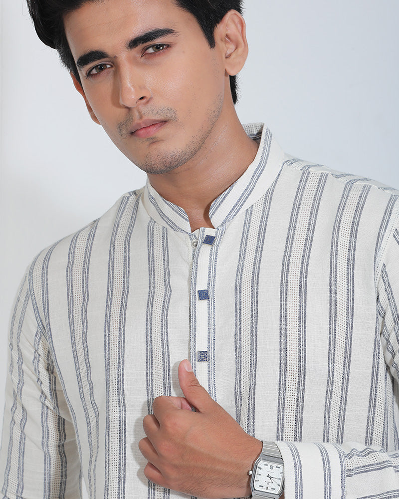 White and Navy Fancy Panjabi for Men