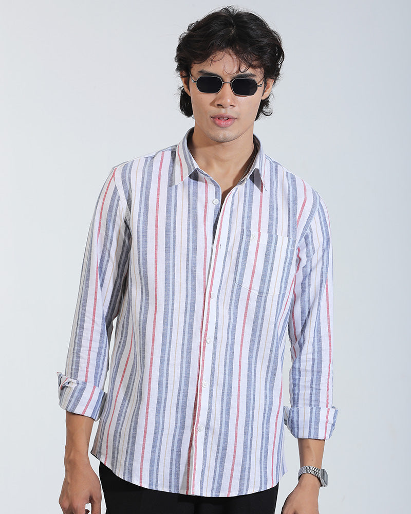 Blue, White & Red Remi Cotton Striped Full Sleeve Shirt – Kairo