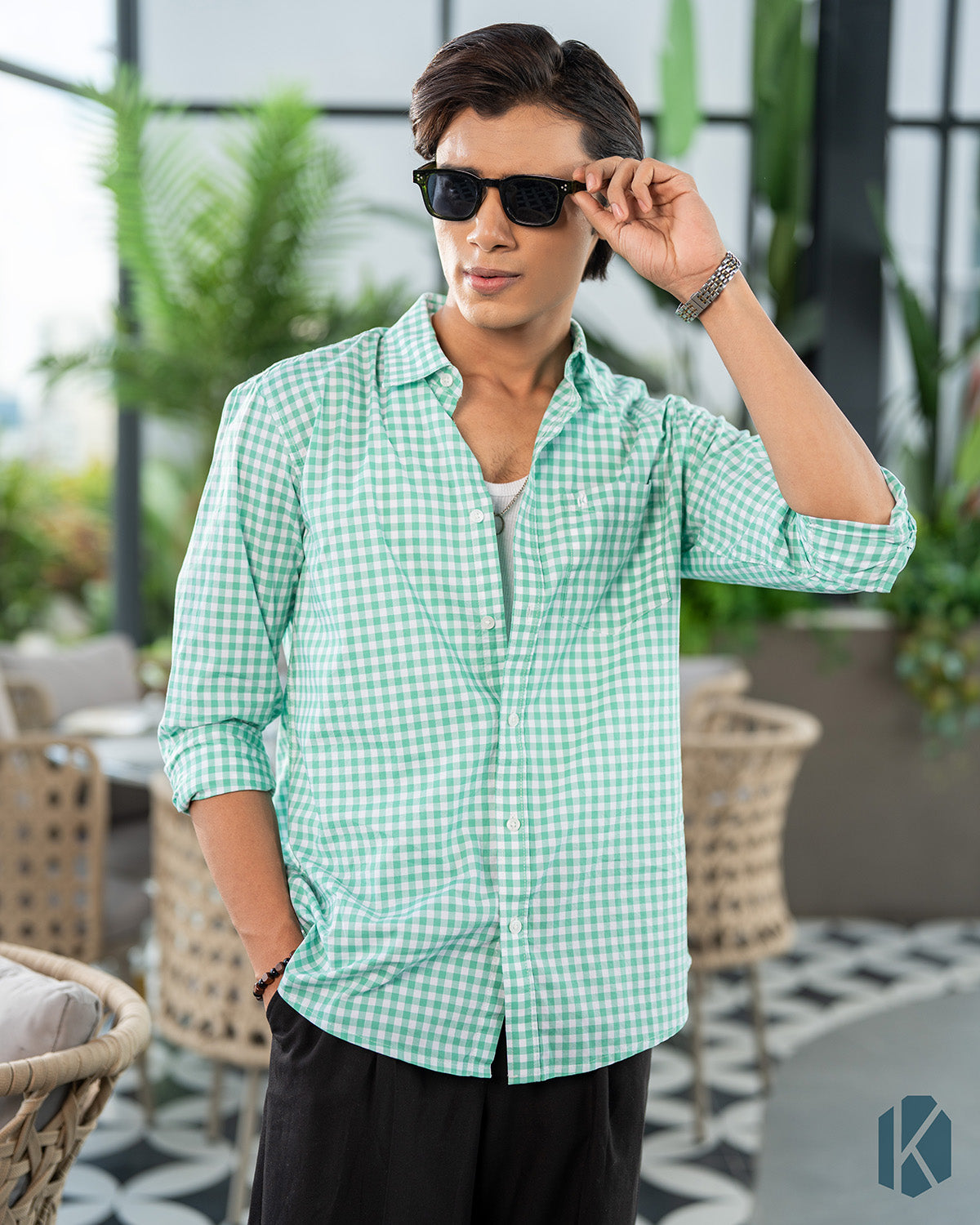 Green And White Cotton Check Full Sleeve Shirt – Kairo