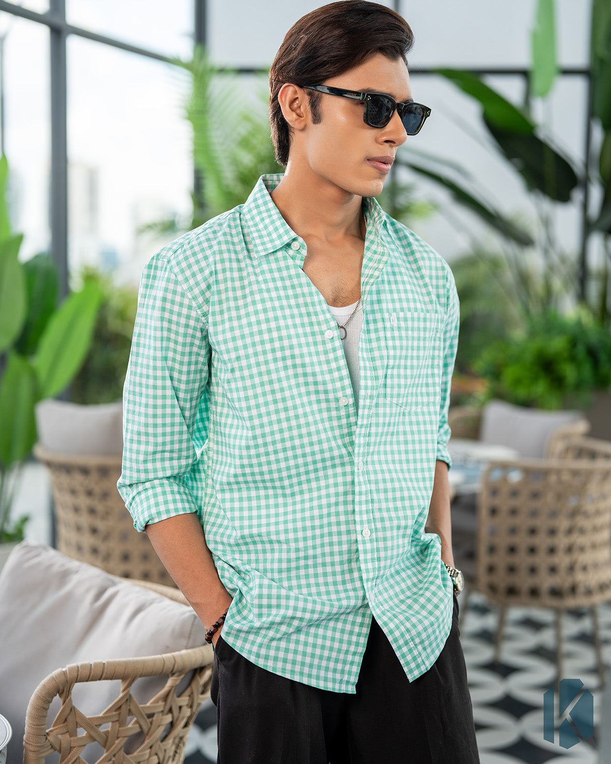 Green And White Cotton Check Full Sleeve Shirt – Kairo