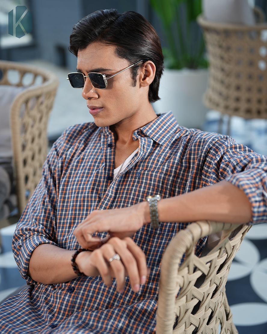 Black and Orange Cotton Check Full Sleeve Shirt – Kairo