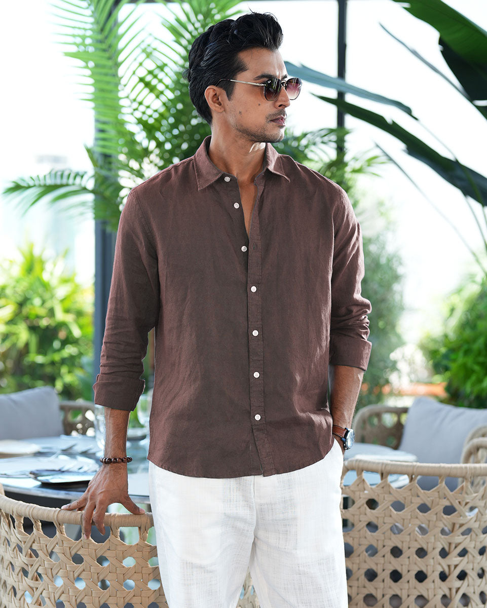 Coffee Color Full Sleeve Remi-Cotton Shirt – Kairo