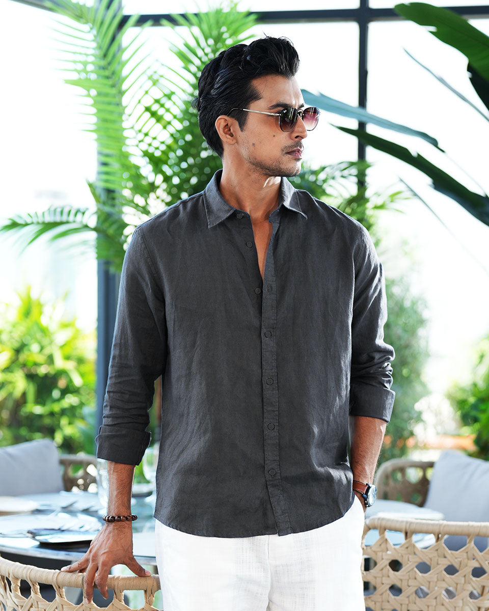 Black Full Sleeve Remi-Cotton Shirt – Kairo