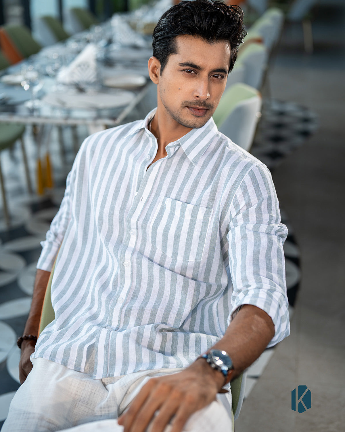 White & Mosh Green Remi Cotton Full Sleeve Shirt – Kairo