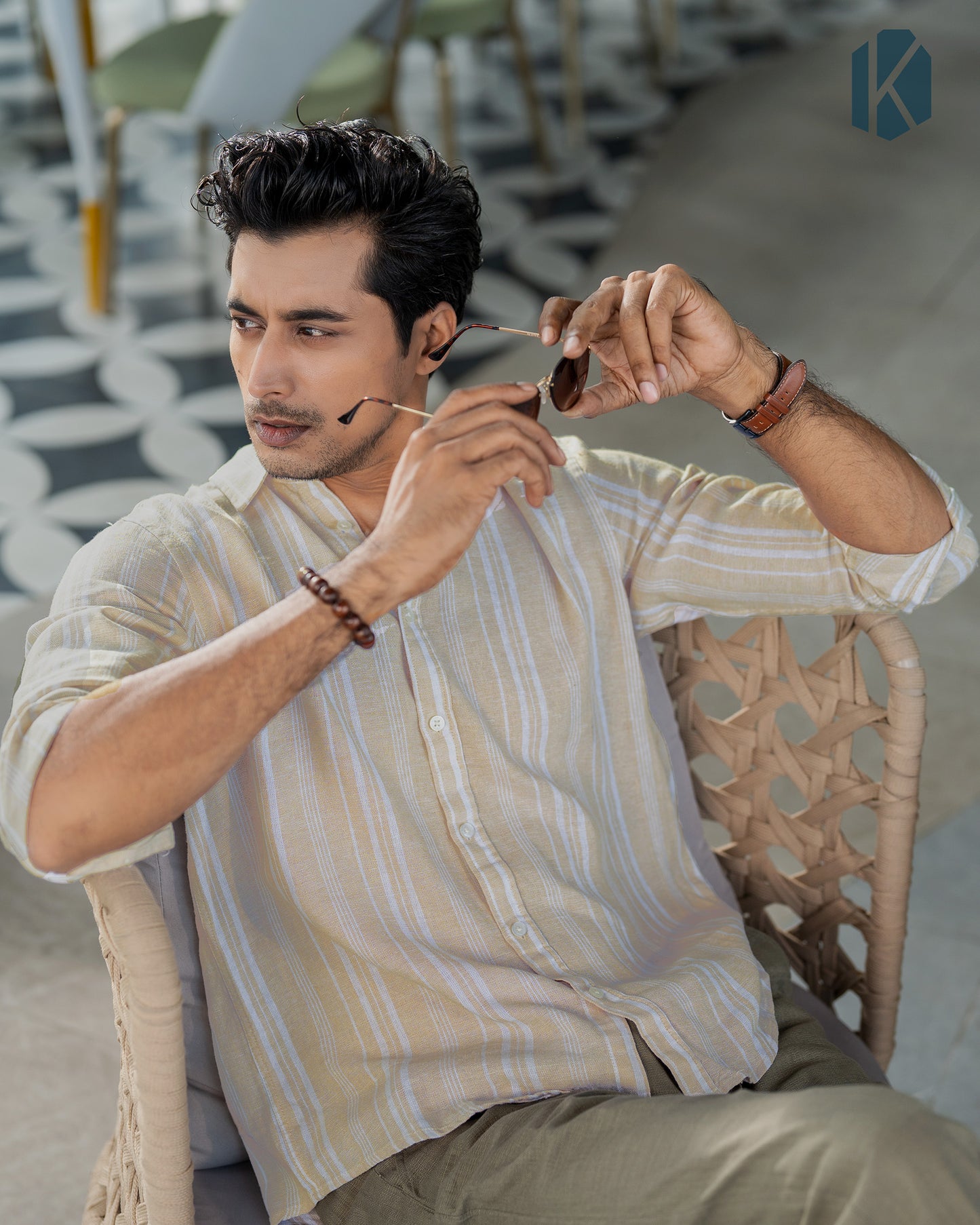 Beige & White Cotton Stripe Full Sleeve Shirt – Kairo