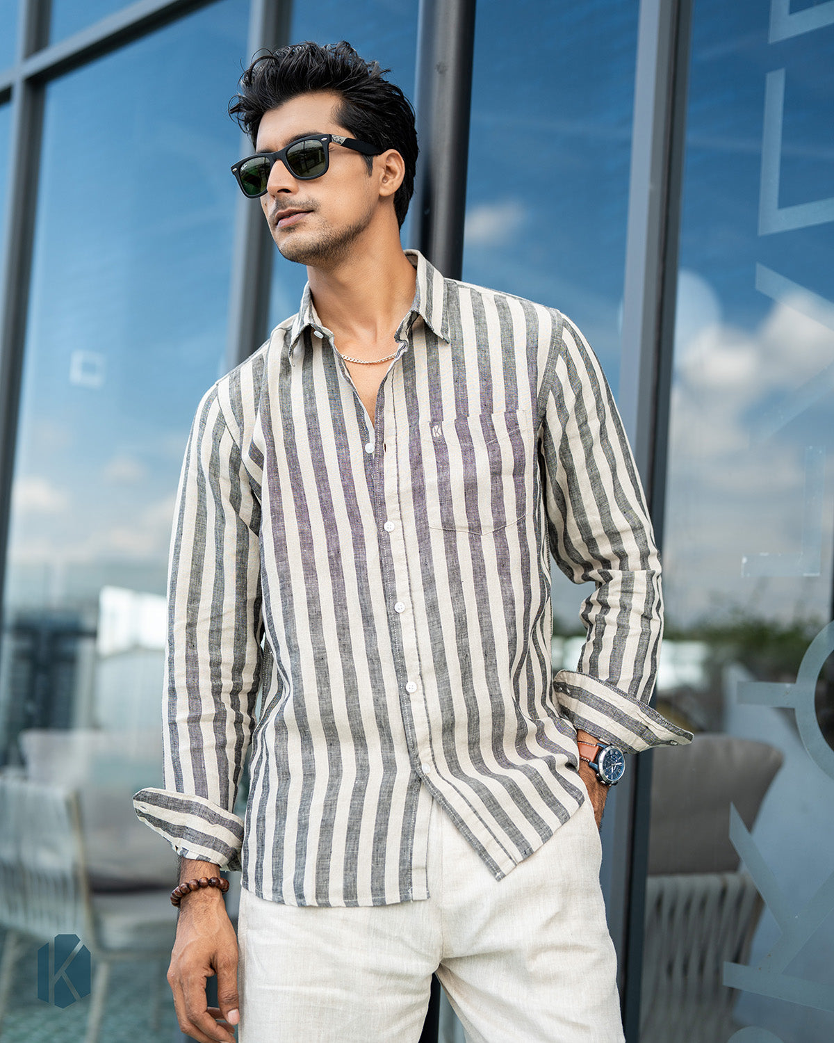 Black & Brown Striped Full-Sleeve Remi Cotton Shirt – Kairo