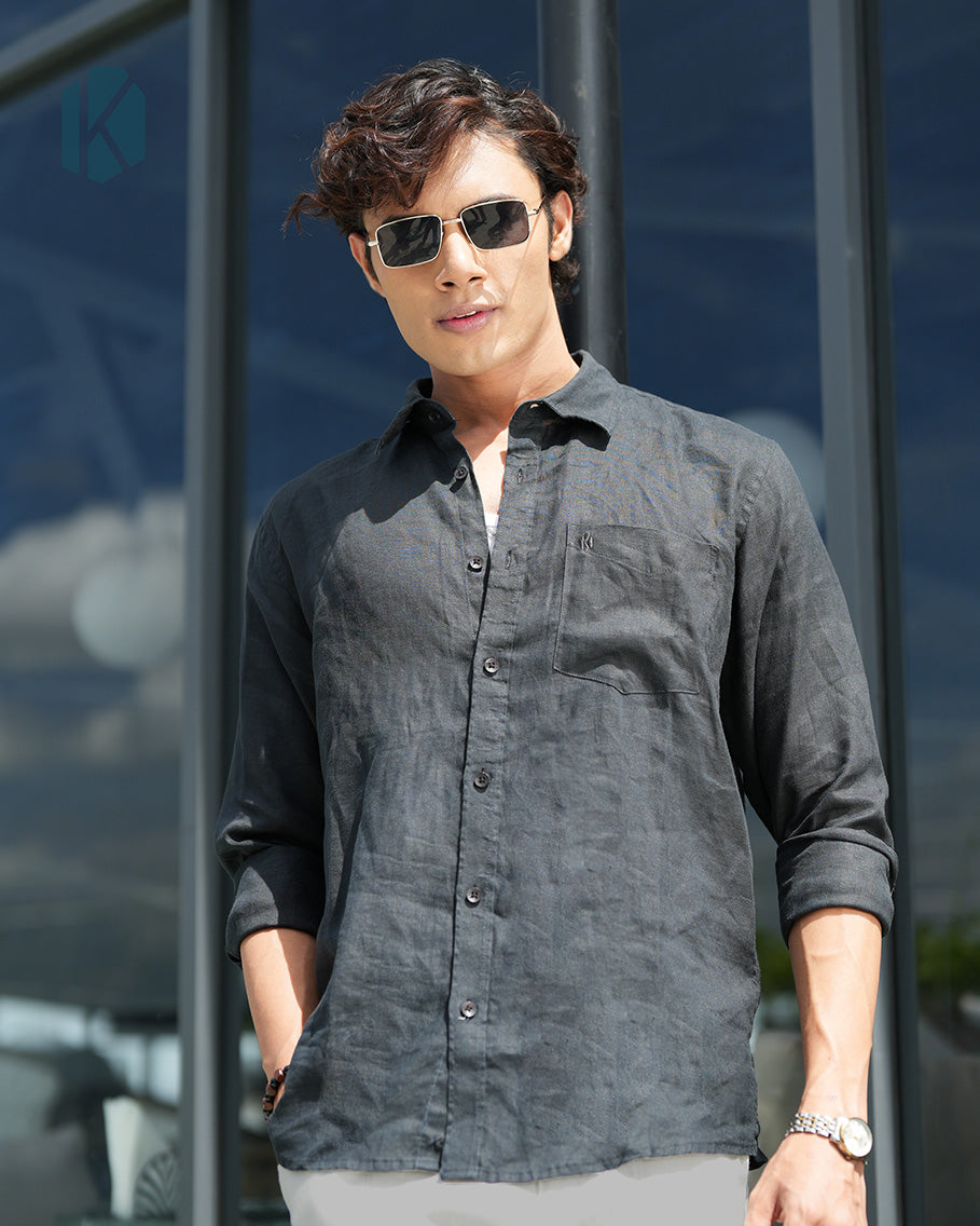 Black Full Sleeve Remi-Cotton Shirt – Kairo