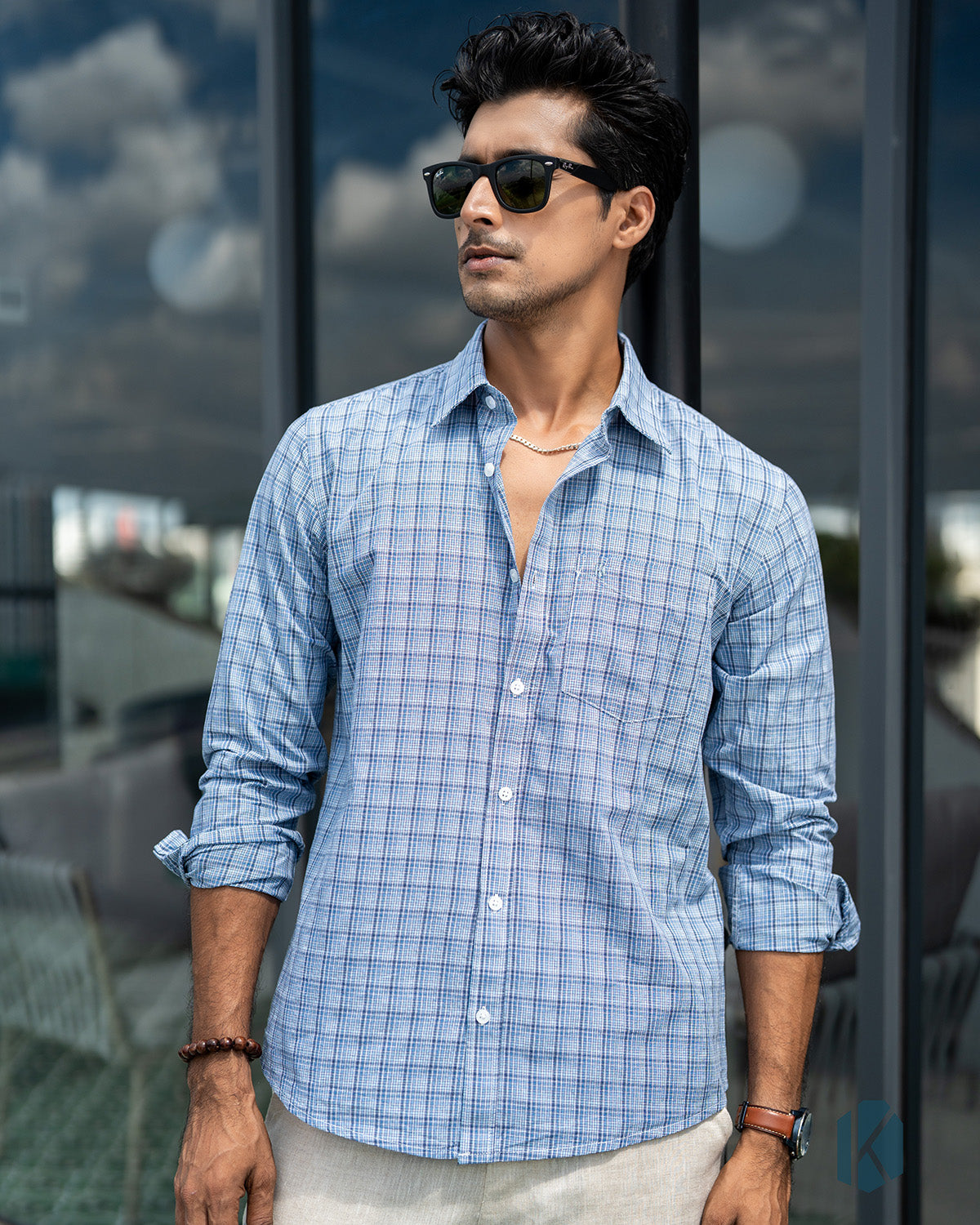 Blue & Black Cotton Check Full Sleeve Shirt – Kairo