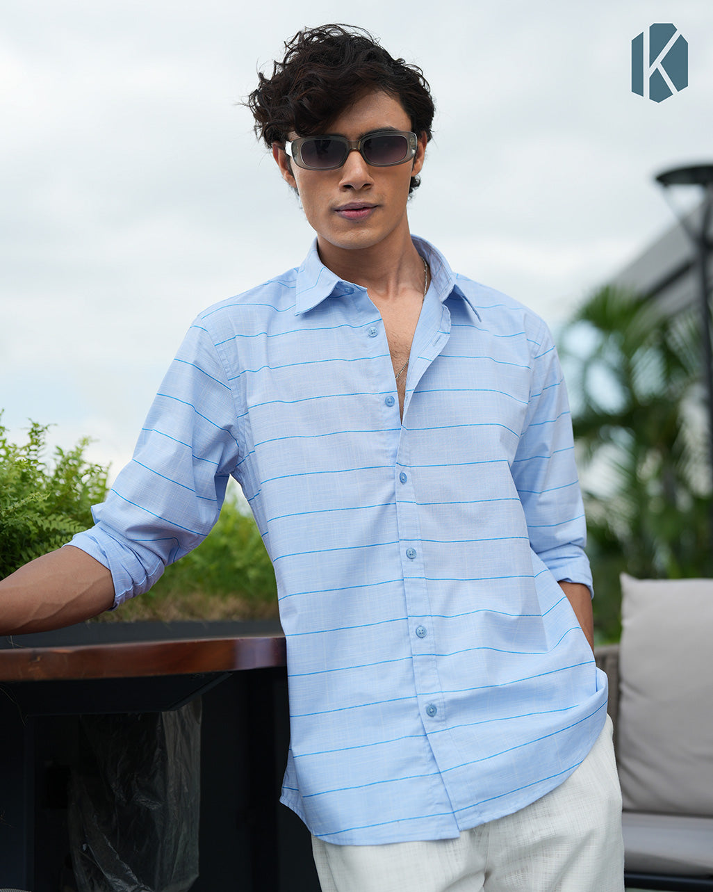 Sky Blue Cotton Stripe Full Sleeve Shirt – Kairo