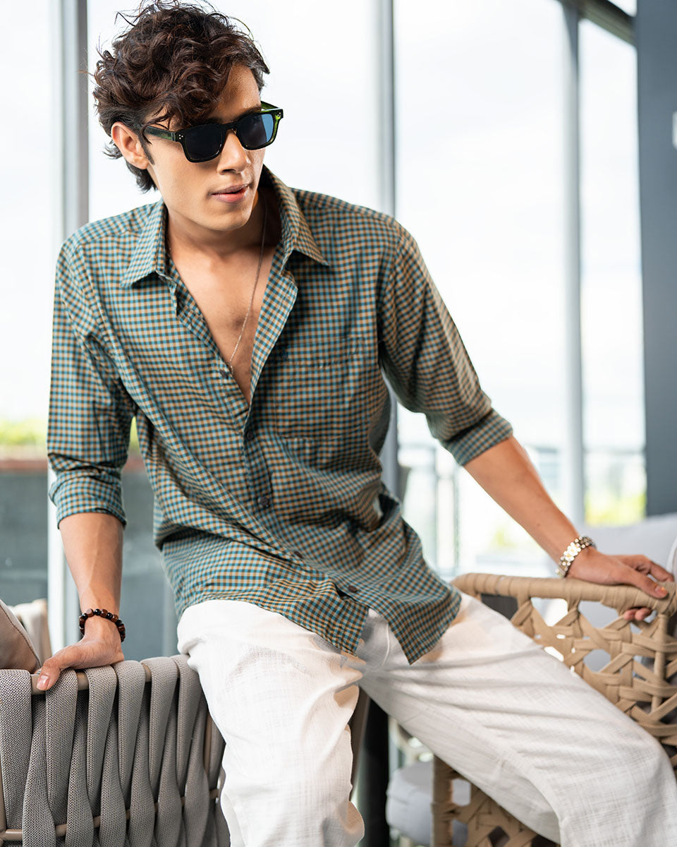 Blue and Yellow Cotton Check Full Sleeve Shirt – Kairo