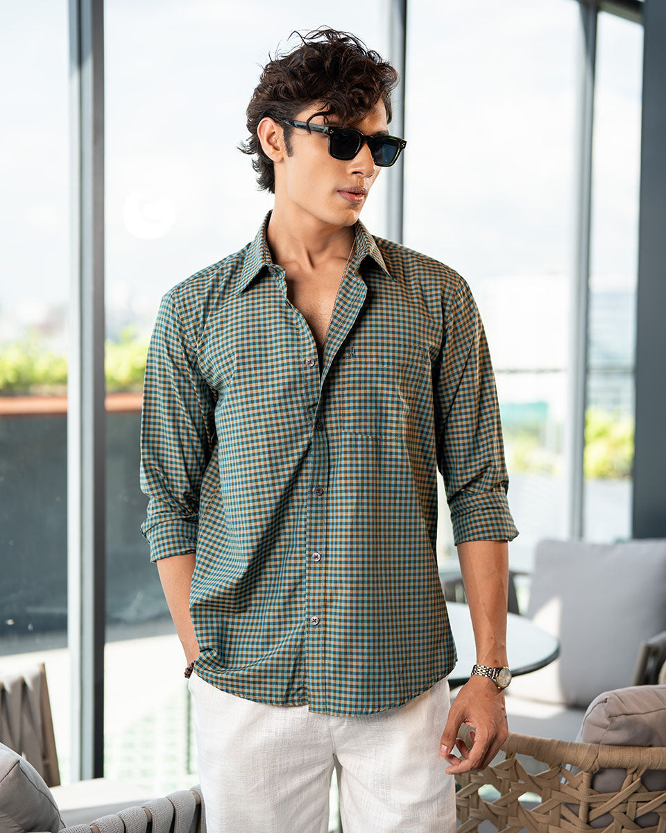 Blue and Yellow Cotton Check Full Sleeve Shirt – Kairo