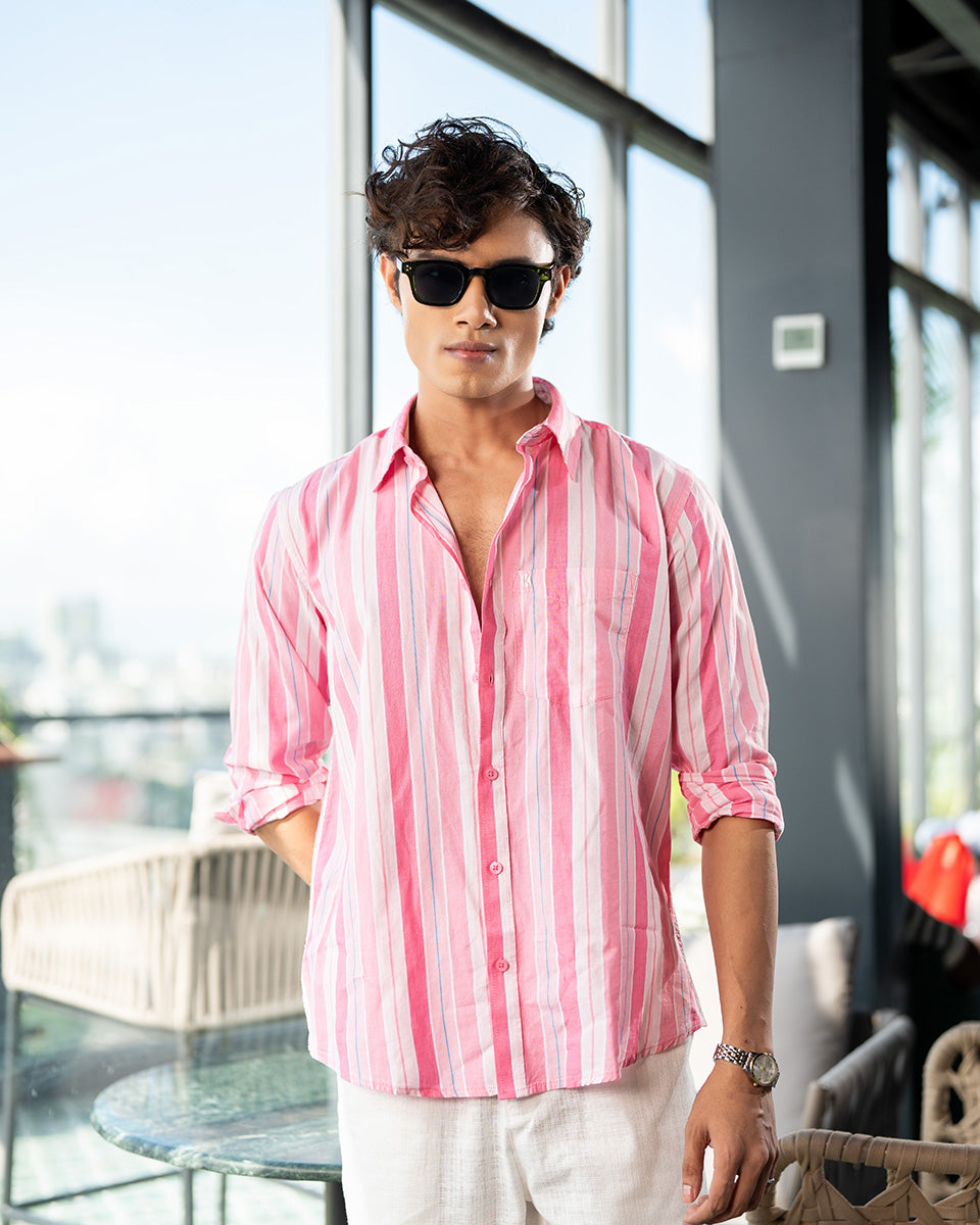 Pink & White Cotton Stripe Full Sleeve Shirt – Kairo
