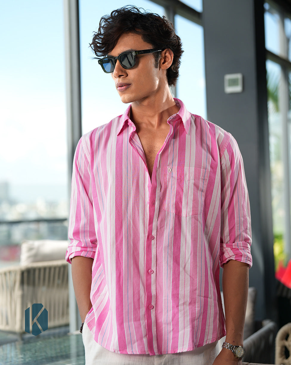 Pink & White Cotton Stripe Full Sleeve Shirt – Kairo