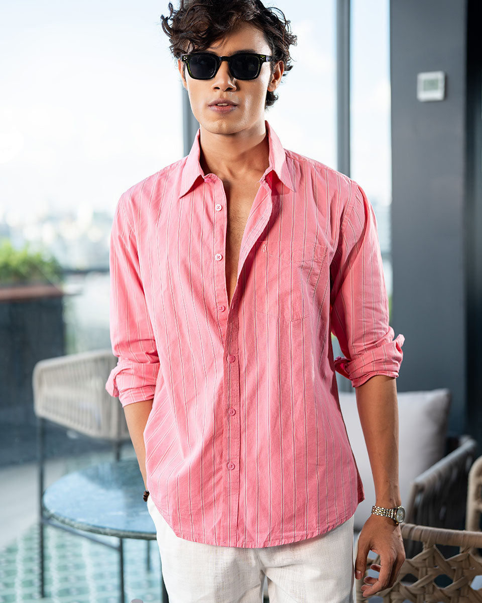 Pink And Red Cotton Stripe Full Sleeve Shirt – Kairo