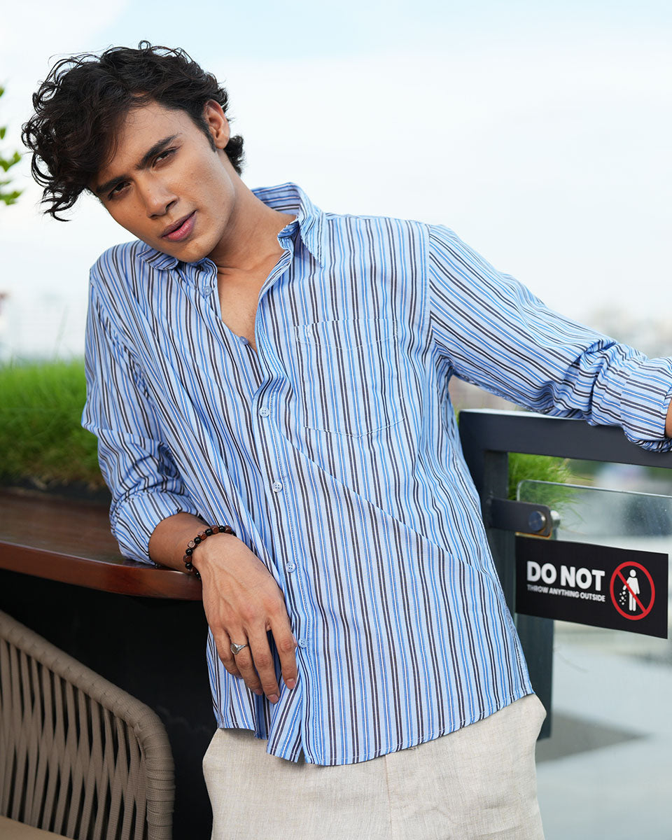 Blue - Black Stripes Full Sleeve Cotton Shirt – Kairo