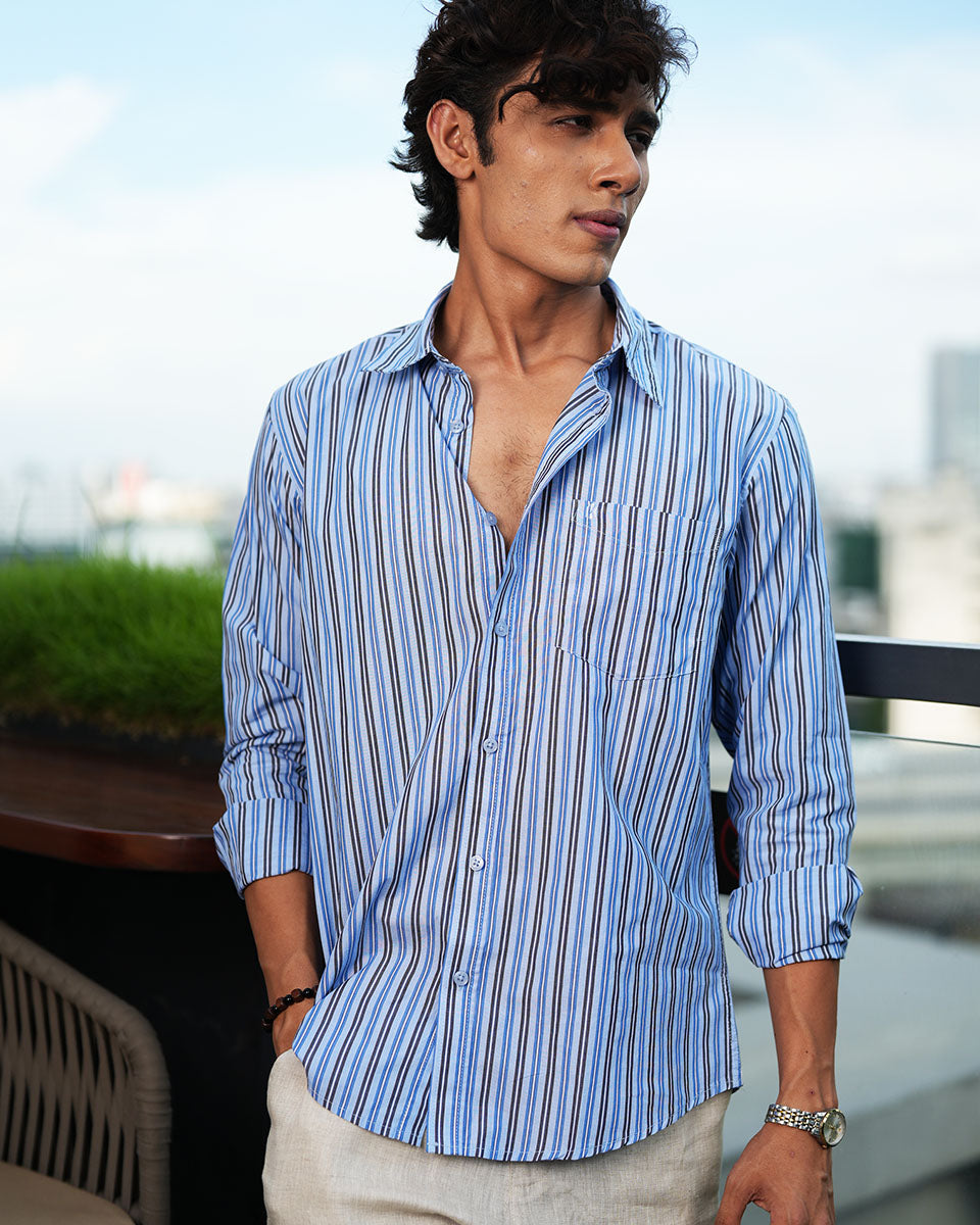 Blue - Black Stripes Full Sleeve Cotton Shirt – Kairo