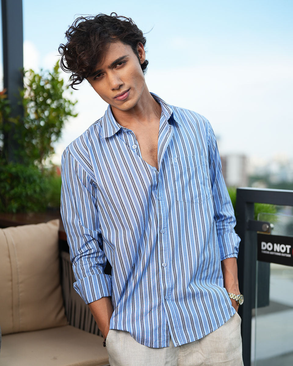 Blue - Black Stripes Full Sleeve Cotton Shirt – Kairo
