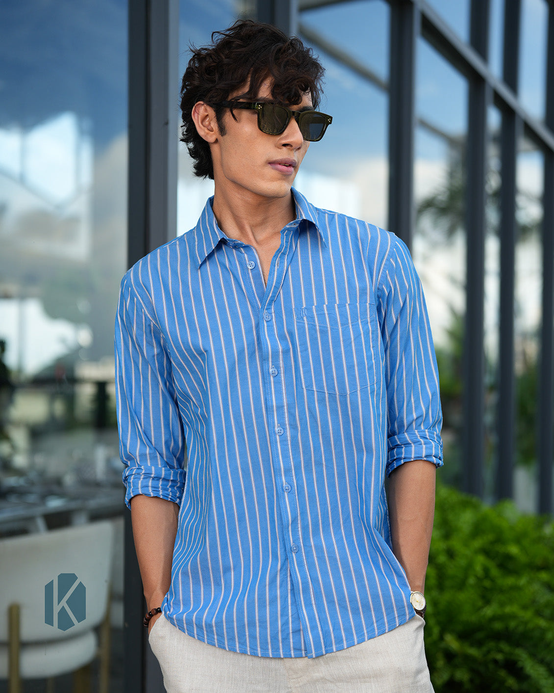 Blue & White Striped Cotton Full Sleeve Shirt – Kairo