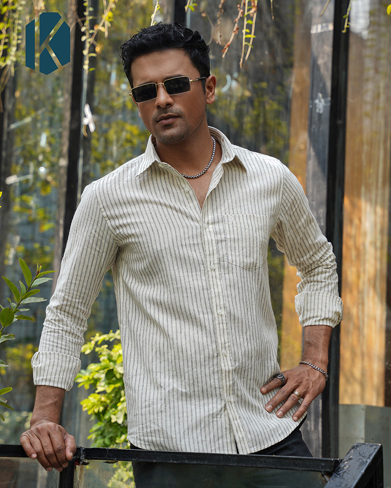 Brown & Black Stripe Full Sleeve Shirt - Premium Remi Cotton