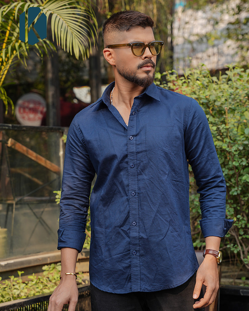 Deep Navy Blue Remi Cotton Full Sleeve Shirt for Men – Sharp Office & Smart-Casual Wear