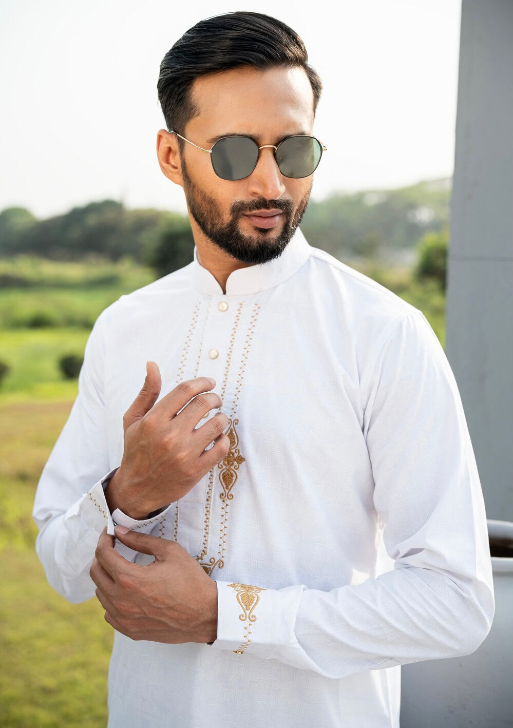 White Colour Embroidery Cotton Fabric Quality Panjabi