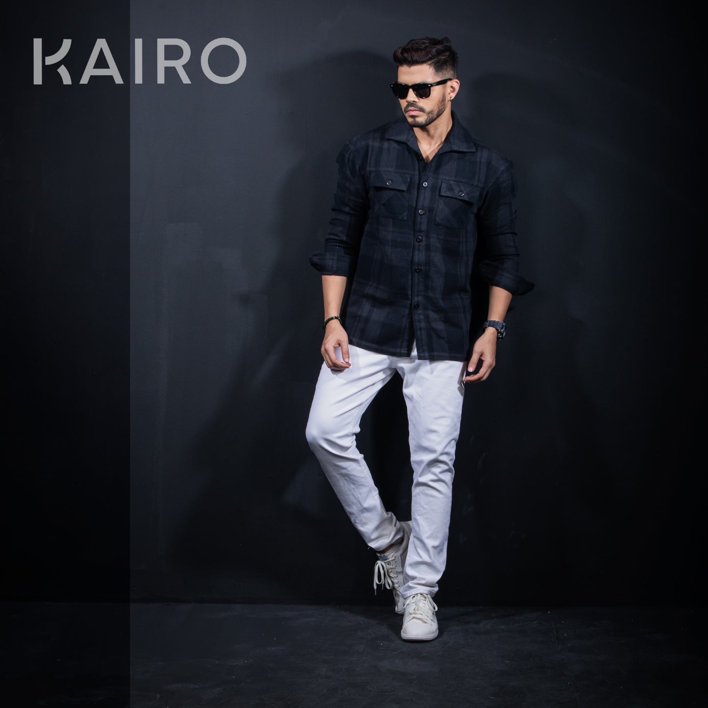 Double pocket Black Check Cotton Shacket Jacket