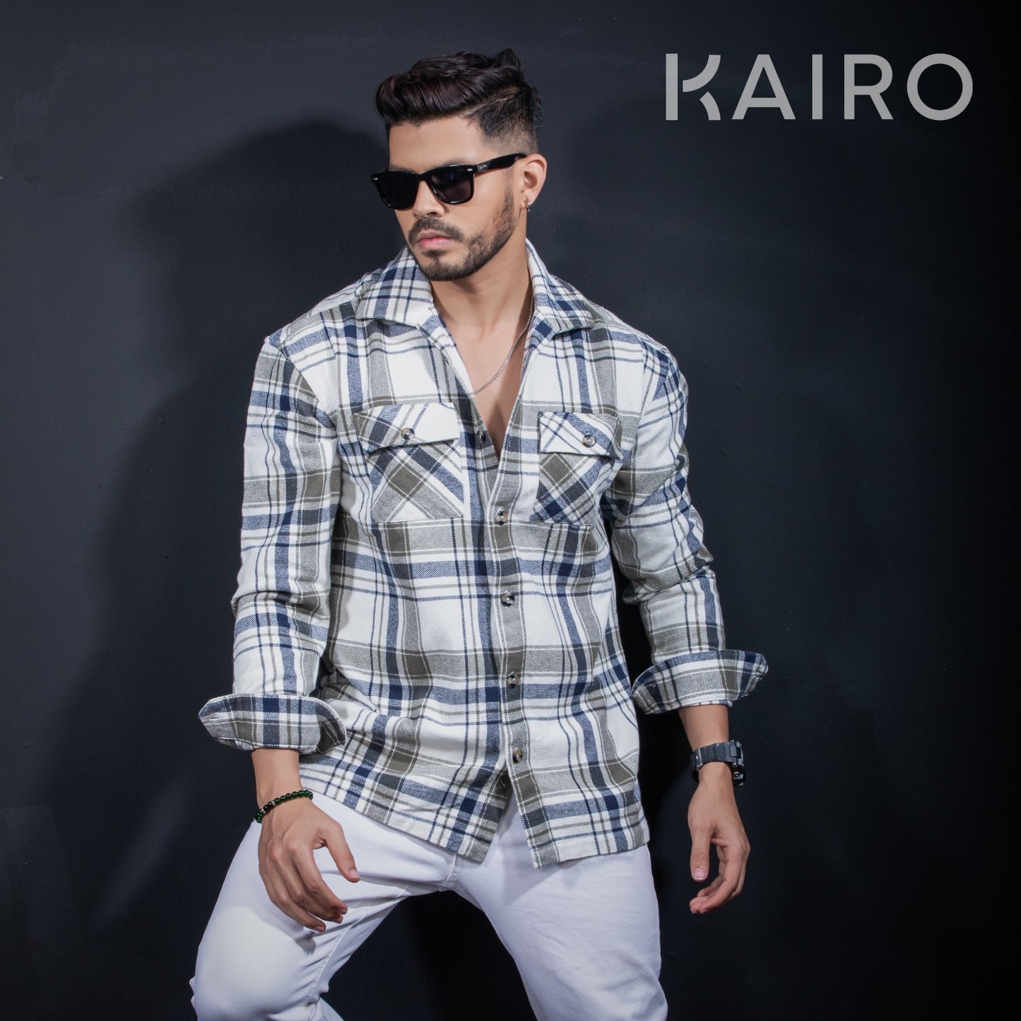 Double pocket Blue check cotton shacket jacket