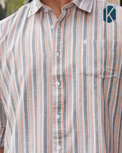 White with Terracotta & Grey Striped Remi Cotton Full Sleeve Shirt for Men – Casual Smart Style