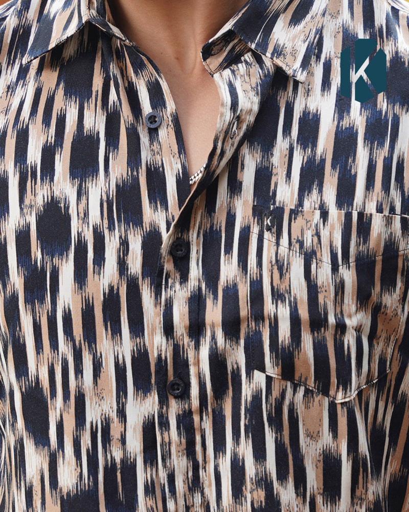 Black & Beige Ikat Abstract Print Remi Cotton Full Sleeve Shirt for Men – Bold Evening & Casual Style