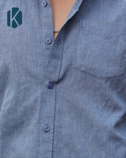 Steel Blue Remi Cotton Full Sleeve Shirt for Men – Cool, Modern & Effortlessly Versatile