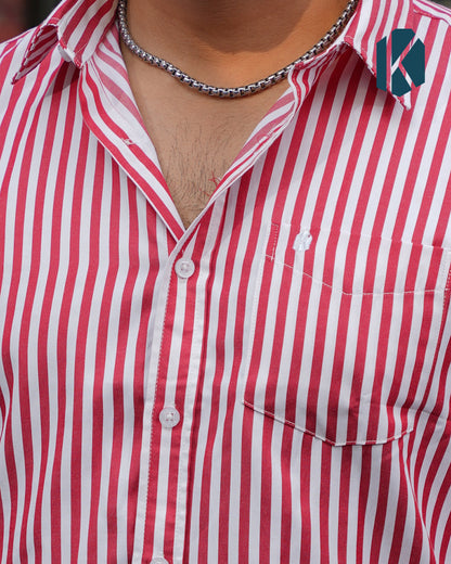 Red with White Striped Cotton Full Sleeve Shirt for Men – Bold Casual Style