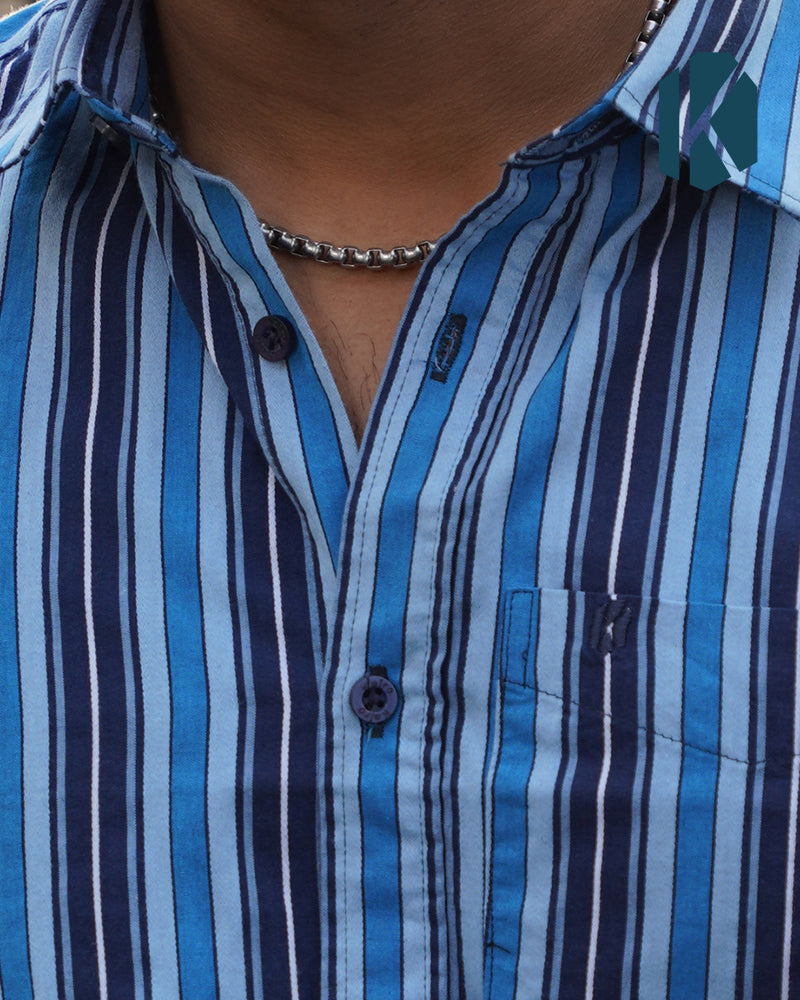 Blue Multi-Stripe Remi Cotton Full Sleeve Shirt for Men – Fresh Casual Weekend Style