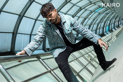 Iceberg Blue Check Double Part Jacket