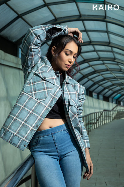 Iceberg Blue Check Double Part Jacket