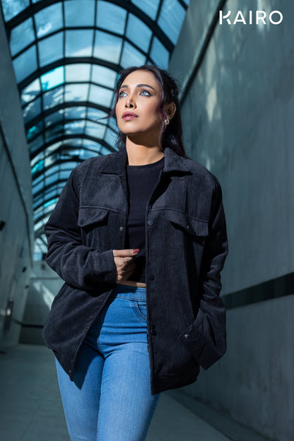 Black Color Code Fabric Double Part Jacket